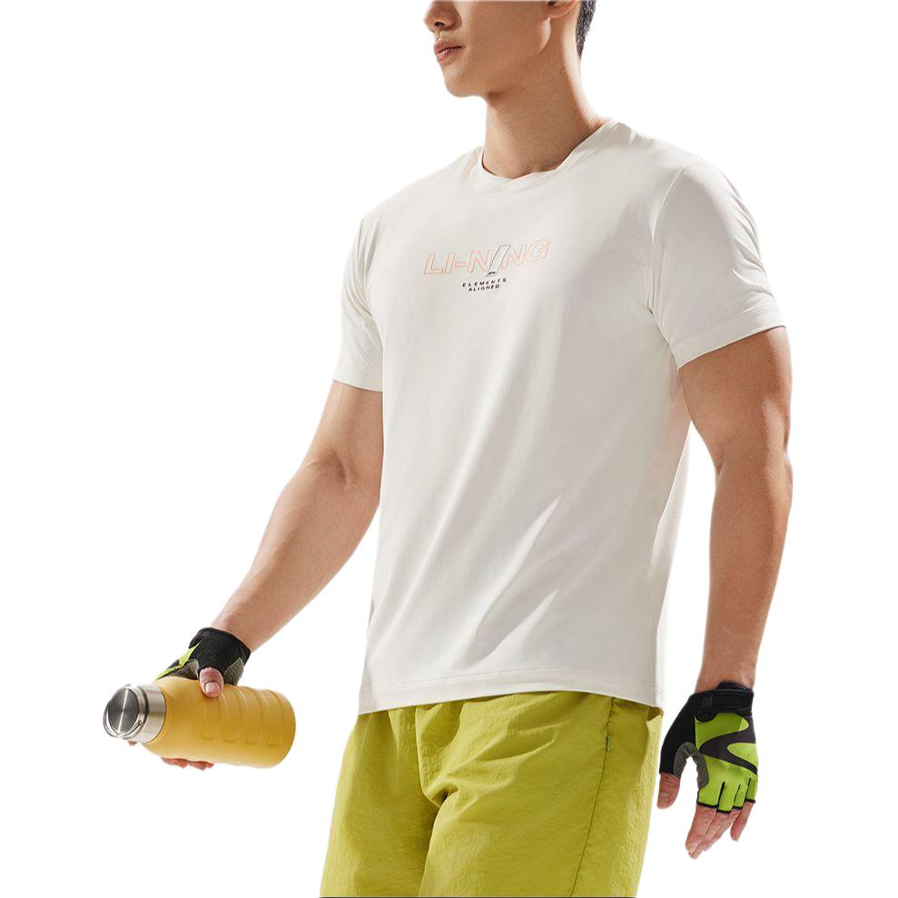 Li-Ning Fitness Series Logo Moisture-Wicking Quick-Dry Short Sleeve T-Shirt Men Tops Off-White ATSU417-2