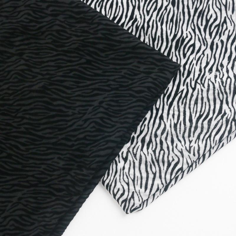 1yard Black White Color Zebra Stripes Print Flocking Mesh Fabric African Tulle Jacquard Velvet Fabrics for DIY Sewing Clothing