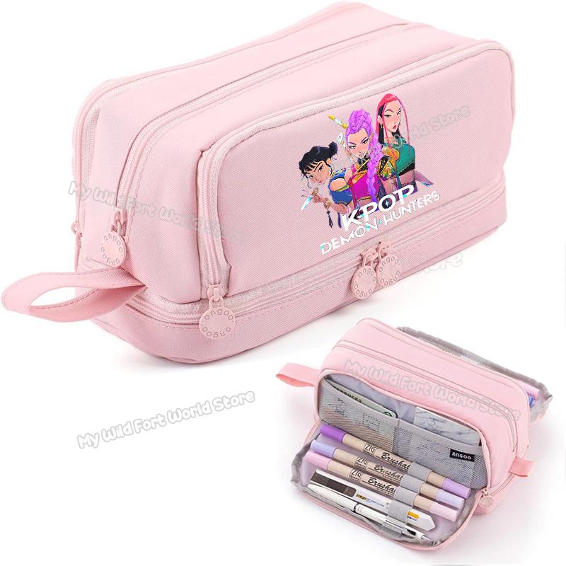 High Quality Kpop Demon Hunters High-capacity Pencilcase Rumi Mira Zoey Girl Stationery Pouch Cartoon Student Pencil Bag School Supplies
