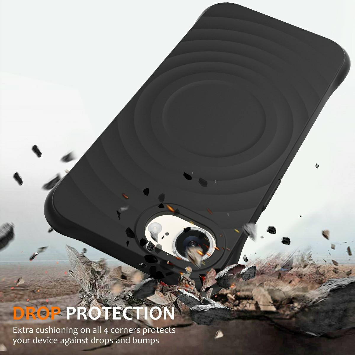 

For iPhone 16e Case Compatible with MagSafe Ripple Texture Liquid Silicone Protective Cover with Strap Black