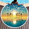 Sunset Landscape Round Beach Towel, Microfiber Beach Seawater Beach Blanket Lightweight Absorbent Circle Swim Towel with Tassels