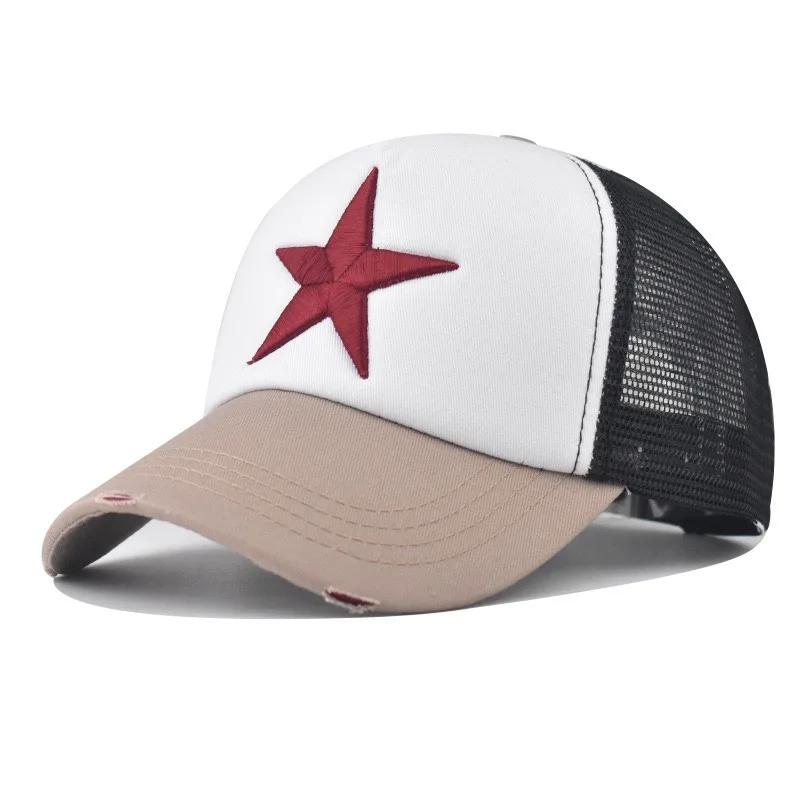 New Style Unisex Adjustable Mesh Cap Casual Plain Embroidered Stitching Five-Star Cotton Baseball Cap Summer Trucker Hat For Women And Men