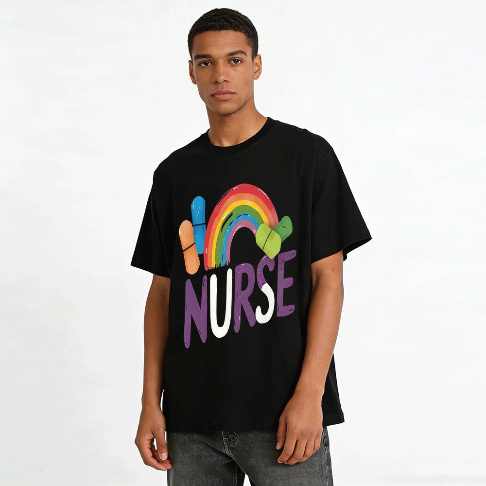 Fun Bandage Rainbow Nurse Themed Casual Top Pure cotton T-shirt