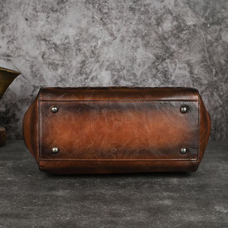 Johnature Luxury Handbag Vintage Handmade Leather Carved Women Bag Versatile Female Shoulder & Crossbody Bags