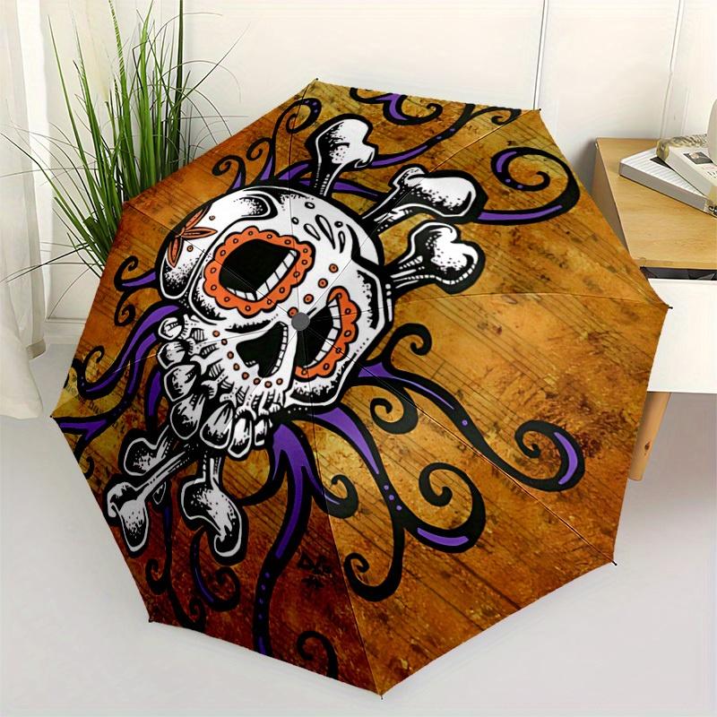 1pc Skull DayOfTheDead Auto Open/Close Cute Umbrella Sturdy Iron Frame, Compact Travel Umbrella, Anniversaries, Intricate Design Umbrella a0829029