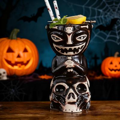 Ceramic Tiki Mugs Bar Christmas Drinkware Creative Cocktail Cup Party Wine Cup Easter Island Tiki Mugs Halloween Gift Tiki Mug