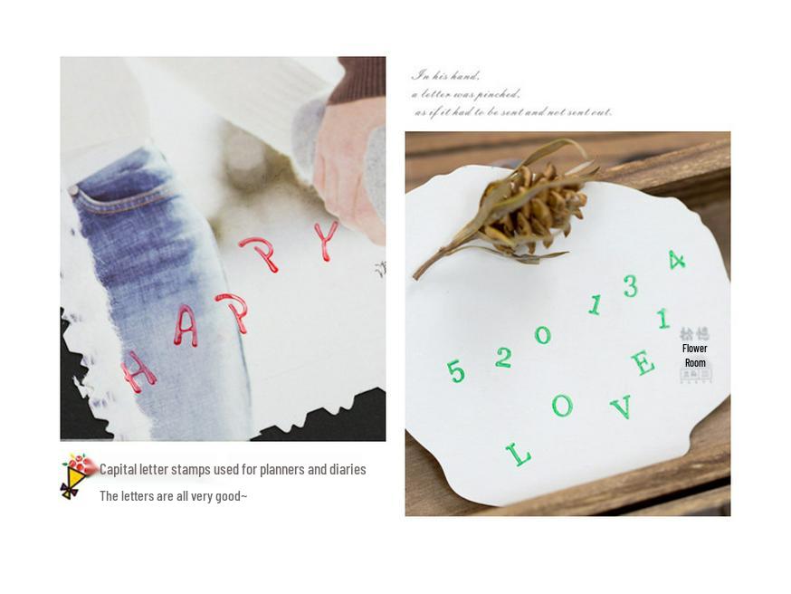 Retro Wooden Box Set: Uppercase & Lowercase English Alphabet and Number Stamps