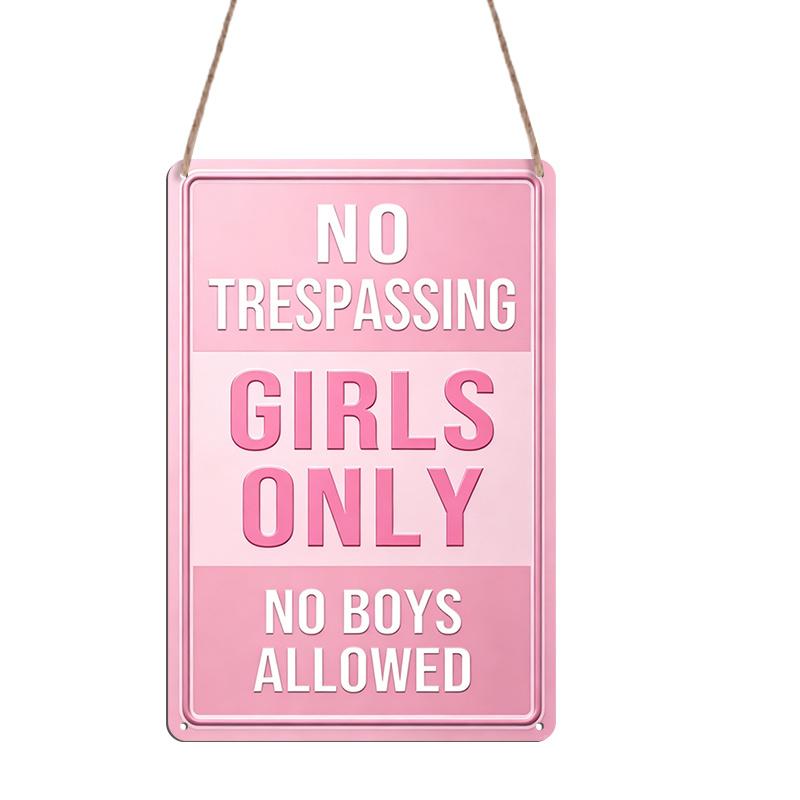 2D Flat Decorative Sign & Plaque, 1pc Fun "No Trespassing Girls Only No Boys Allowed " Aluminum Metal Sign - Light Pink Humorous Wall Decoration for