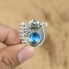 Mothers day Deal Sterling Silver Round Swiss Blue Topaz Stone Flower Boho Ring