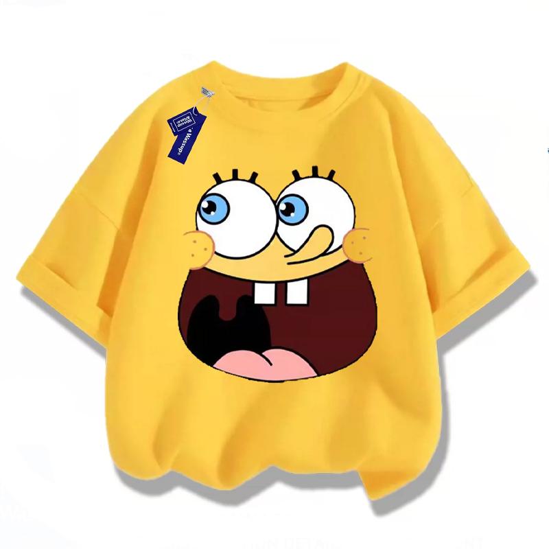 Summer 2026 Boys T-Shirt SpongeBob Girls Short Sleeve for Boys Girls Children Combinable with Everything Back To School