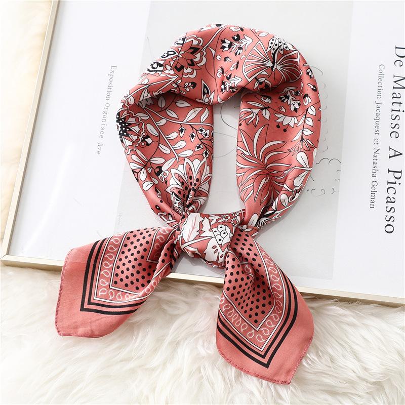 New Chinese square scarf 71cm foreign style leaf polka dot silk scarf imitation silk scarf decorative headscarf sun protection shawl women