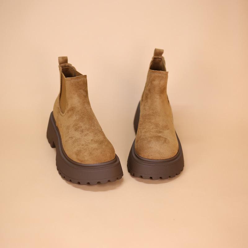 2025 Autumn/Winter Women's European Style Mid-Calf Ankle Boots with Thick Sole and Height-Increasing Design