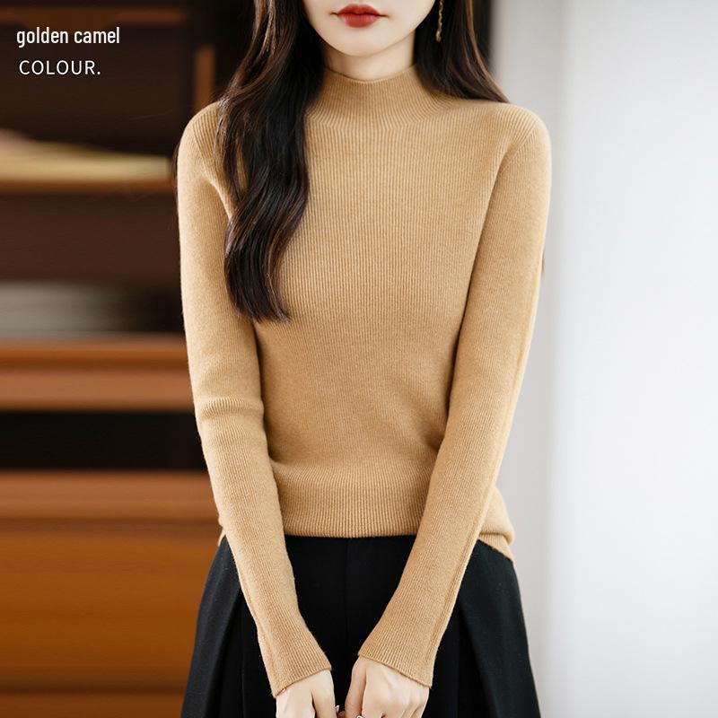 26 Autumn Winter Women's Half-High Collar Slim Knit Sweater - Korean Style