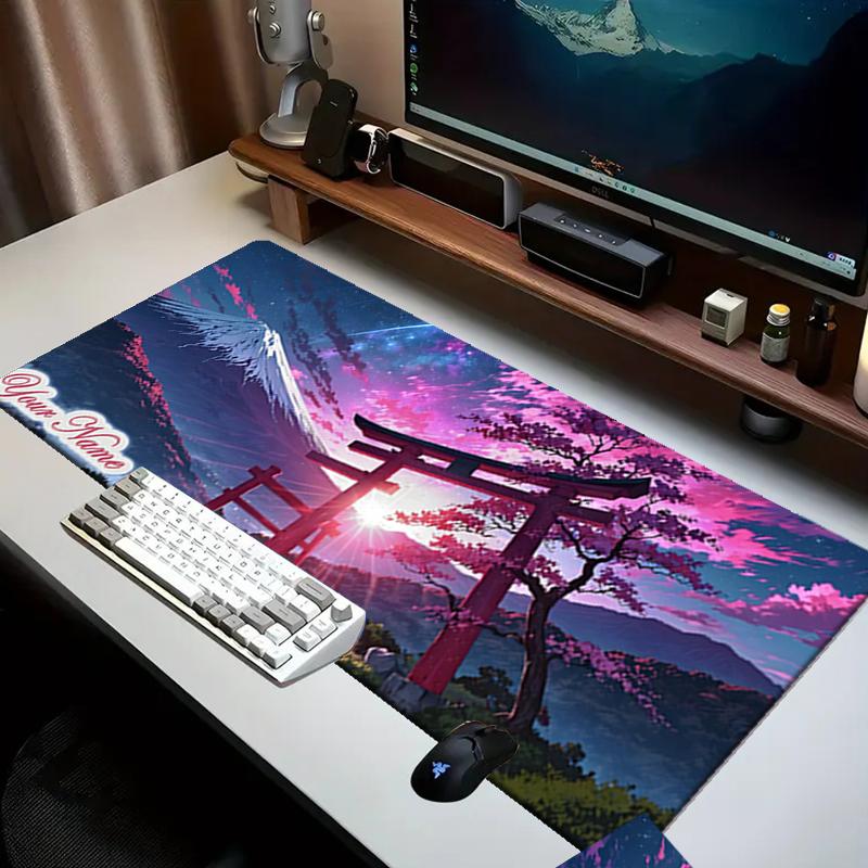 1PC Custom Name Japanese Torii Gate Mount Fuji Mouse Pad, Keyboard and Mouse Desk Pad, for Computer Notebook  Birthday Gift For Any Room Or Office