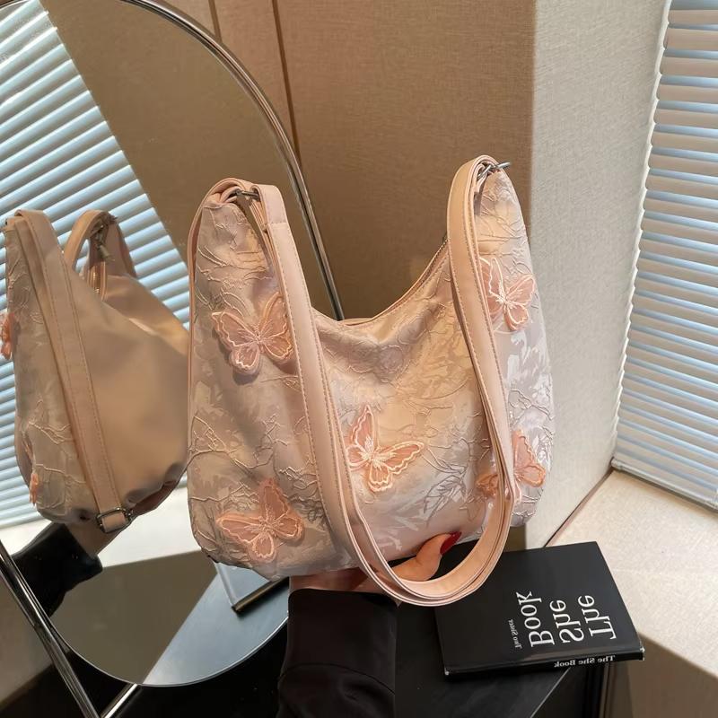 2026 Hot Sale Butterfly Appliques Chinese Style Zipper Shoulder Bags Fashionable Large Capacity Versatile Women's Crossbody Bags