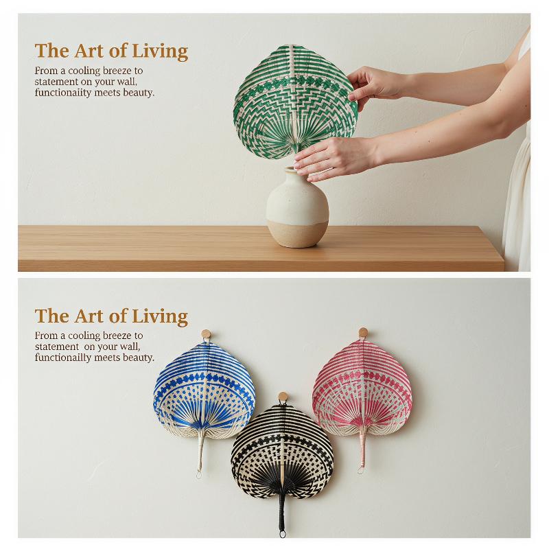 New Summer Cooling Cattail-Leaf Fan Traditional Fan Wall Decoration Hand-Woven Fan Colorful Hanging Fan Living Room Decoration
