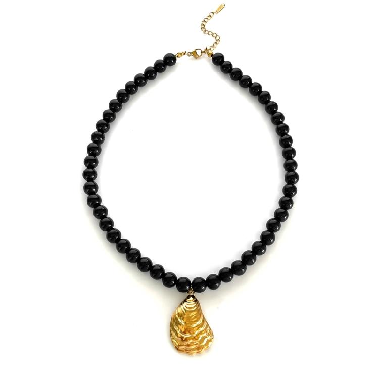 Минималистичное Ожерелье из Стеклянных Бусин в Форме Гребешка Универсальное Украшение Регулируемая Длина Легкий Повседневный Аксессуар чёрный