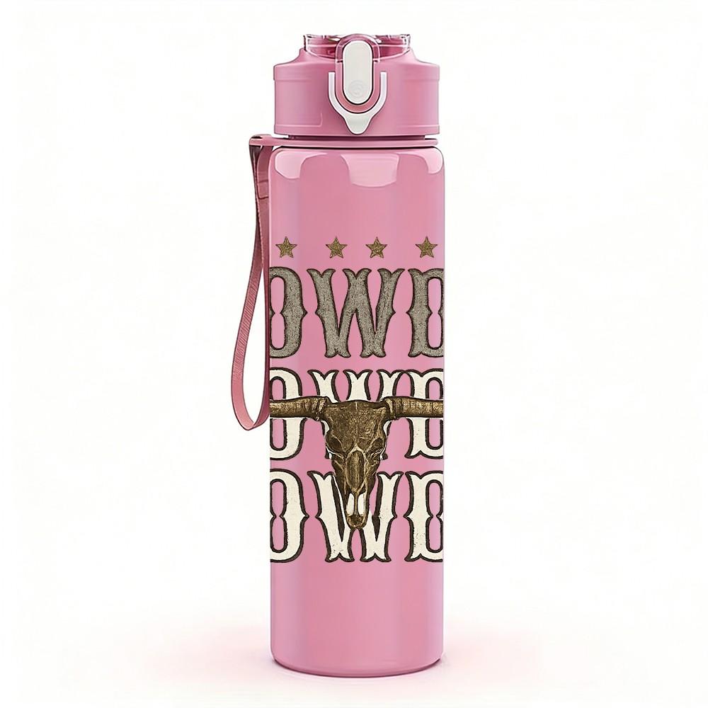 1PC Howdy Cowboy Western Text Print 750ml Color Plastic Sports Water Bottle Leakproof Flip Straw Lid Suitable for Sports Office Home Use