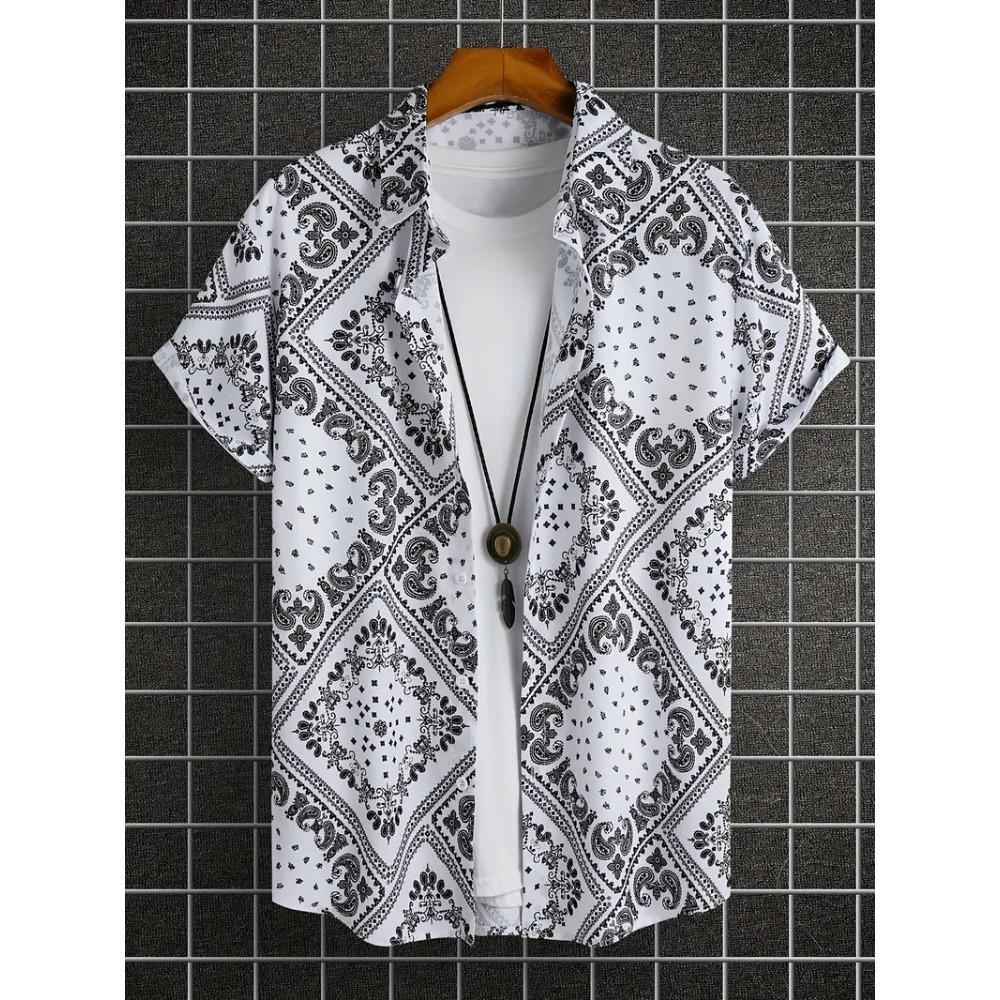 Palmshadow Cuban Camisa Men's Clothing Simple Hawaiian Print Poplin Shirt Business Holiday Everyday Outdoor Short Sleeve Shirt