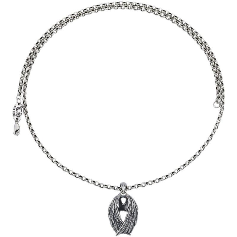 Men's Silver Angel Wings Necklace - Retro Wing Pendant Chain, Original Design, Couple's Gift