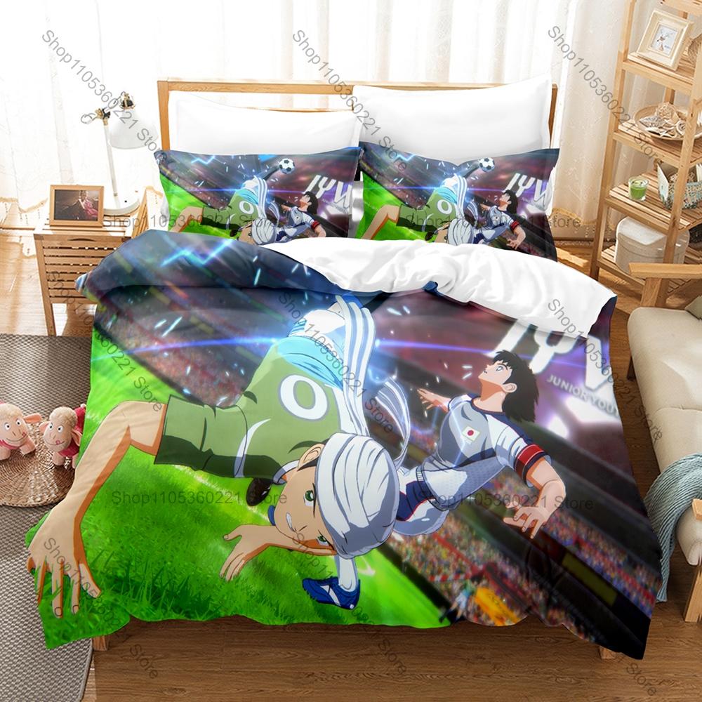 Captain Tsubasa Three Piece Bedding Set Luxury Comforter Set with Queen King Size Cool Two pillowcase Anime Cama Infantil