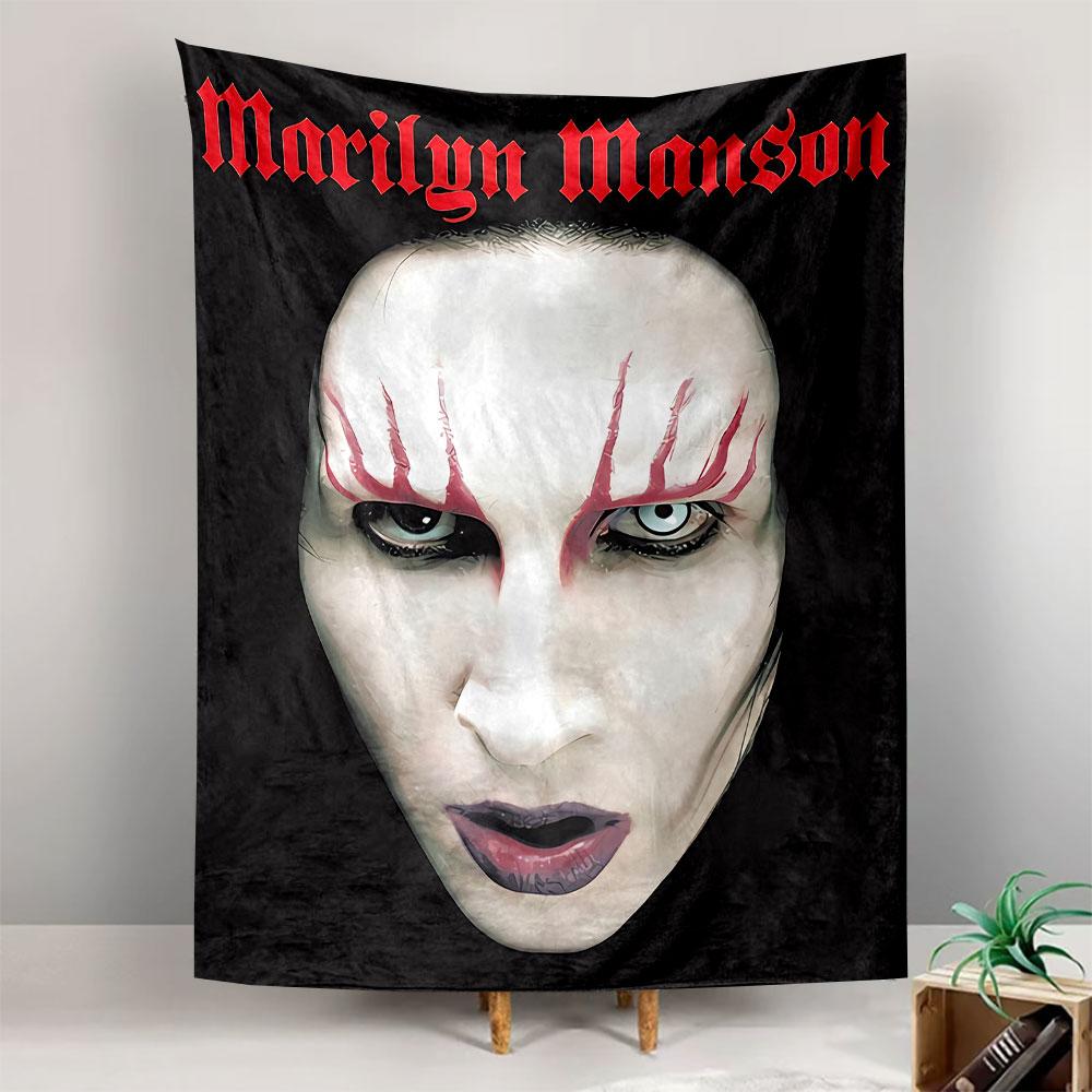 White face with red streaks around eyes and intense black-and-white details. Patterned tapestry for bedroom and living room home decor
