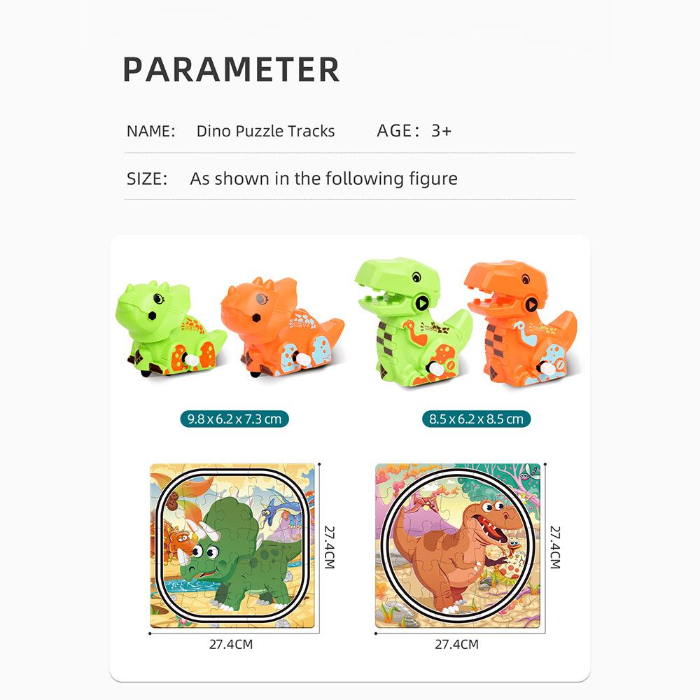 Dráha Puzzle 2 v 1 Hračka Dinosaurus Dárek Děti DIY Scéna Stavba Puzzle Dráha Autíčko