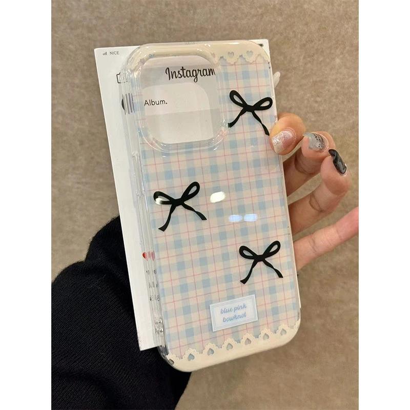 ins plaid bow iPhone16/17promax mobile phone case for Apple Air white background imd15 set 14