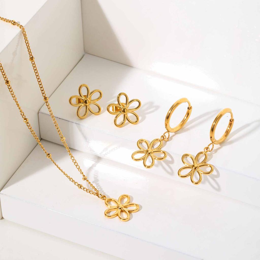 Fashion Hollow Flower Hoop Earrings for Women,Gold Color Stainless Steel Earrings,Minimalist Jewelry Gift