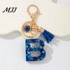 Comfortable To Carry Keychain Blue Series Pendant, Initial Letter Charm Key Chain with Eyes Pendant Tassel Design, A-Z Holder for Bags Backpacks Cars