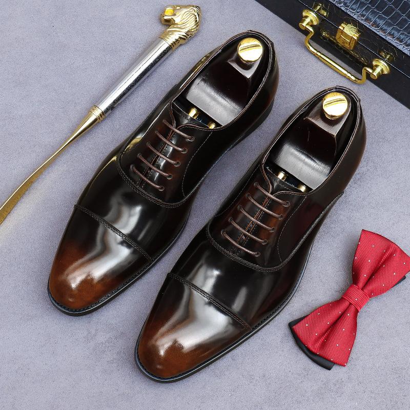 European Version Hand-polished Leather Shoes Men's Genuine Leather Cowhide Glossy Three-joint Business Dress