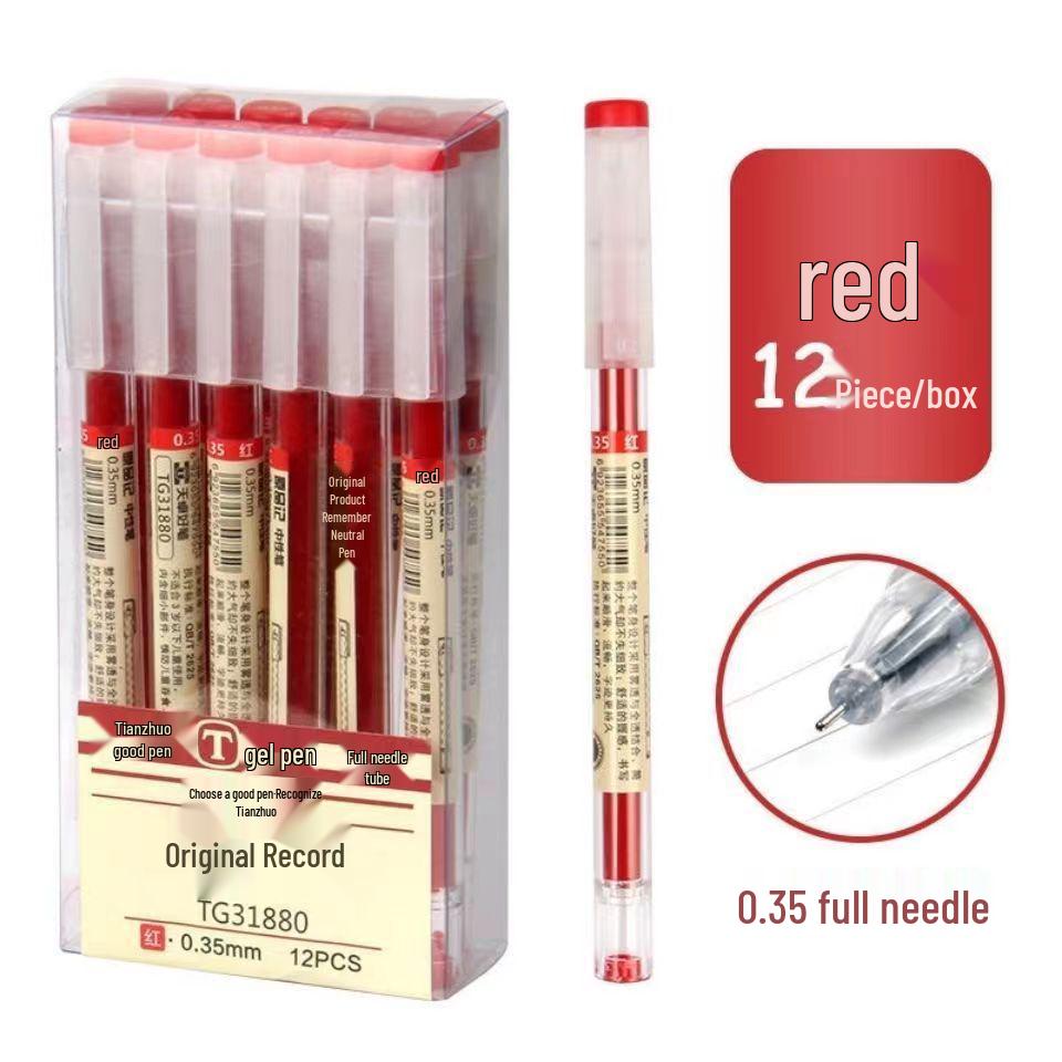 Tianzhuo 0.35mm Smooth Exam Pen - Transparent Barrel, Japanese Style, Red, Blue & Carbon Black