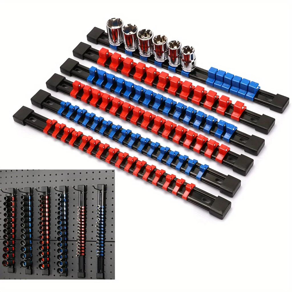 Socket Organizer Drive  6PCS 1/4-Inch X 32 Clips 3/8-Inch X 30 Clips 1/2-Inch X 24 Clips Premium Quality Socket Clip Rail Holder