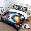 Cute Moon Rainbow Heart Design Bedding Duvet Cover Set  (1*Duvet Cover 2*Pillowcases, Without Duvet Insert)