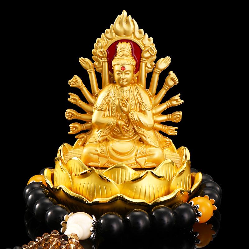 Alloy Lotus Guanyin Car Perfume Ornament - Thousand-hand Guanyin Interior Accessory