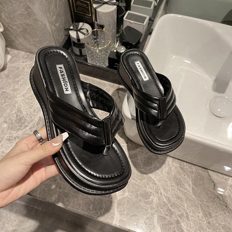 Mezzo flip-flops women 2024 summer new muffin thick-soled comfortable beach shoes fashion temperament sandals tide