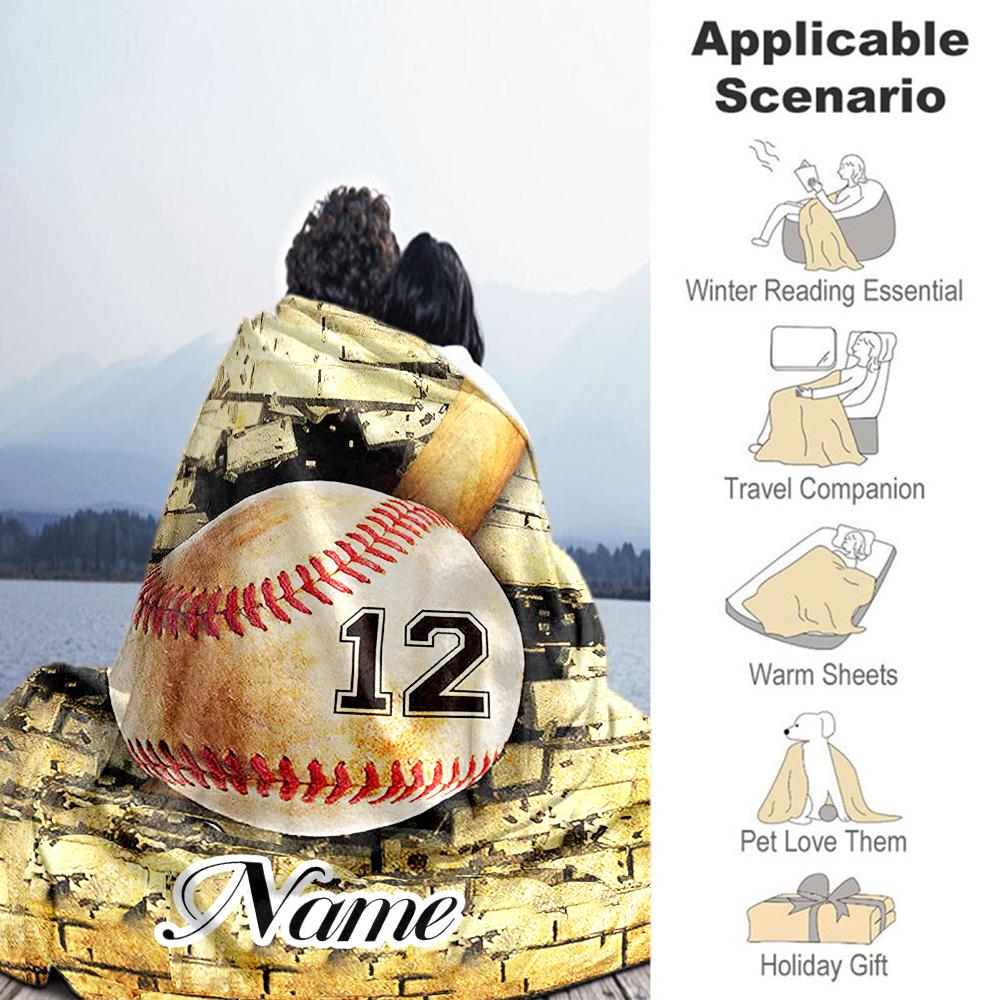 Softball Wall Customize Text Blanket Multi-purpose Customizable Blanket Soft Warm Cozy Great for Seaside Chair Nap Living Room for All Occasions