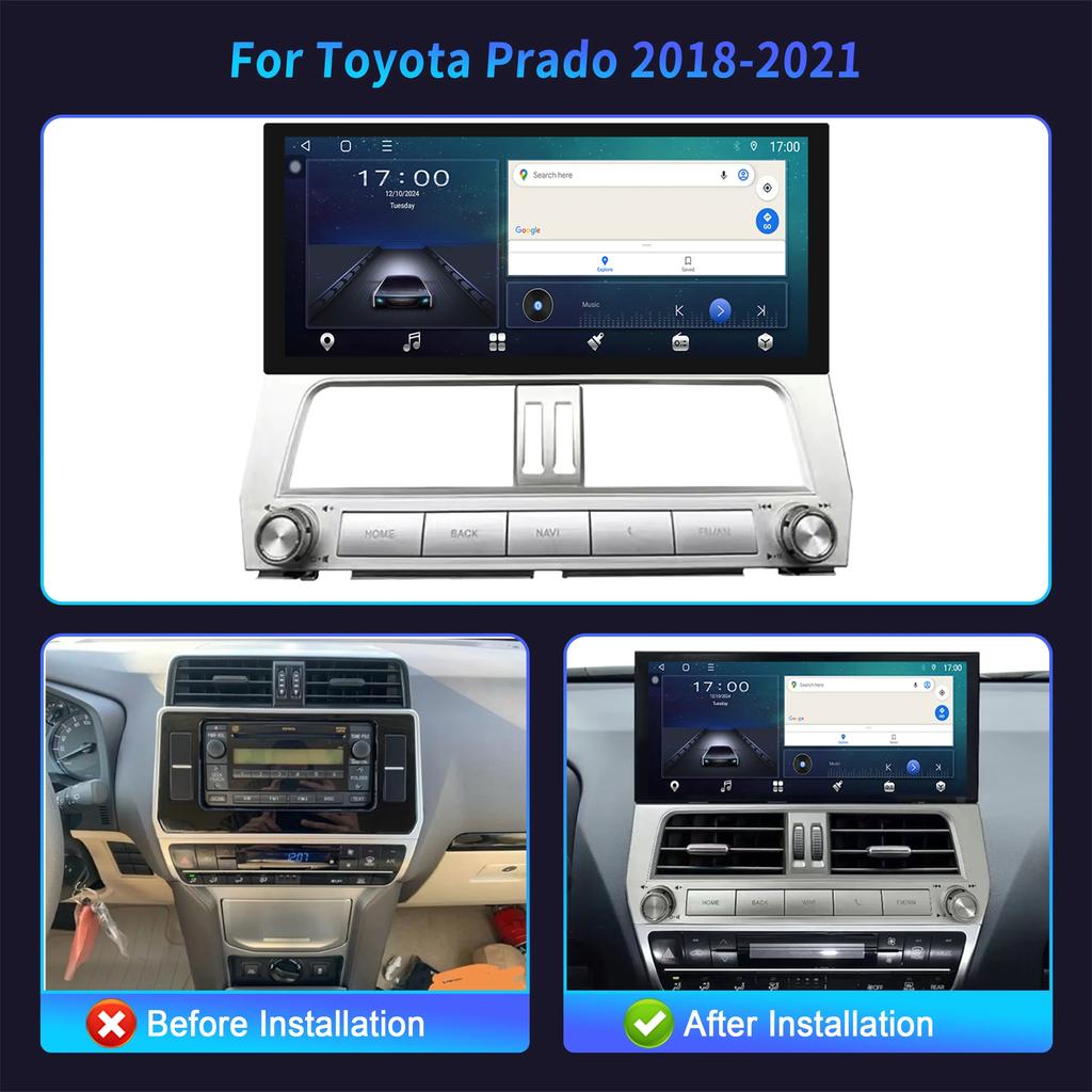 12.3inch Car Radio Multimedia 4G GPS For Toyota Prado 2018-2021 Multimedia Wireless Bluetooth Carplay Touch Head Unit Screen
