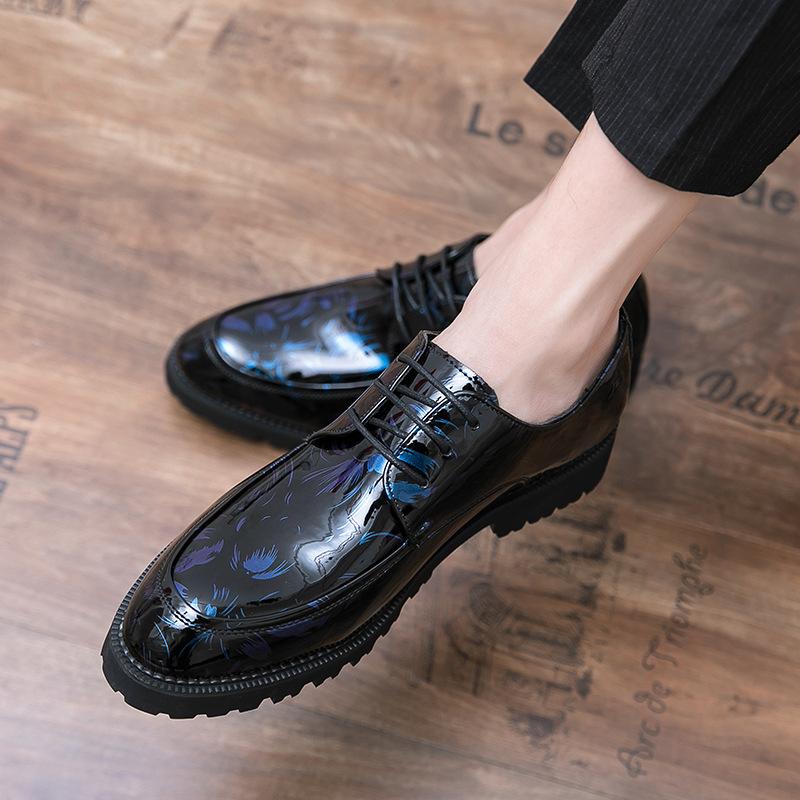 Casual leather shoes high-end thick sole inner height increase glossy retro pointed British style hair stylist
