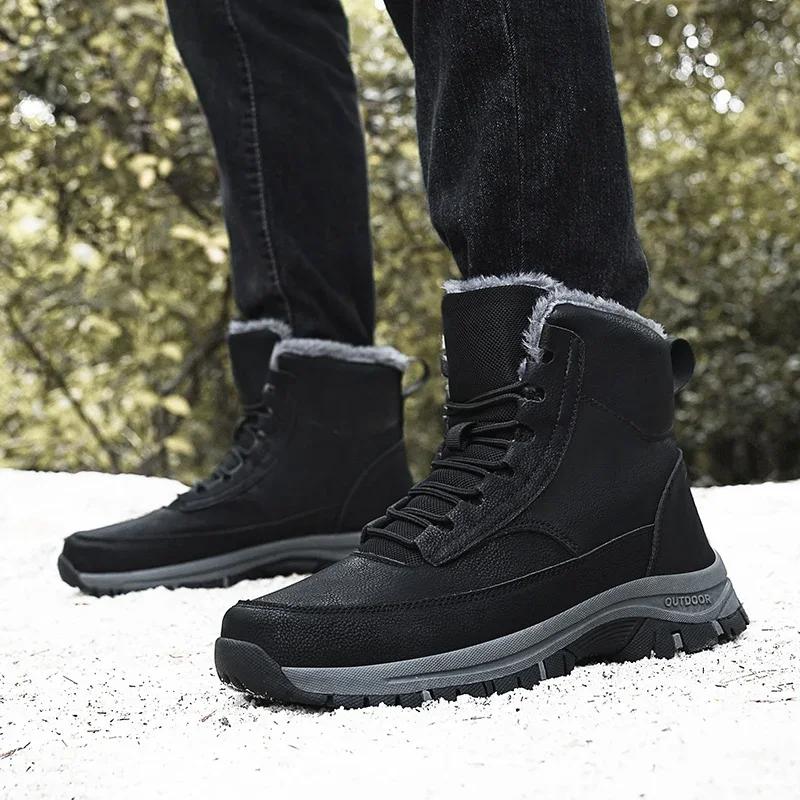 Fashion New Men Winter Snow Boots For Waterproof Leather Sneakers Super Warm Men's Boots Outdoor Male Hiking Boots Work Shoes Size 39-48