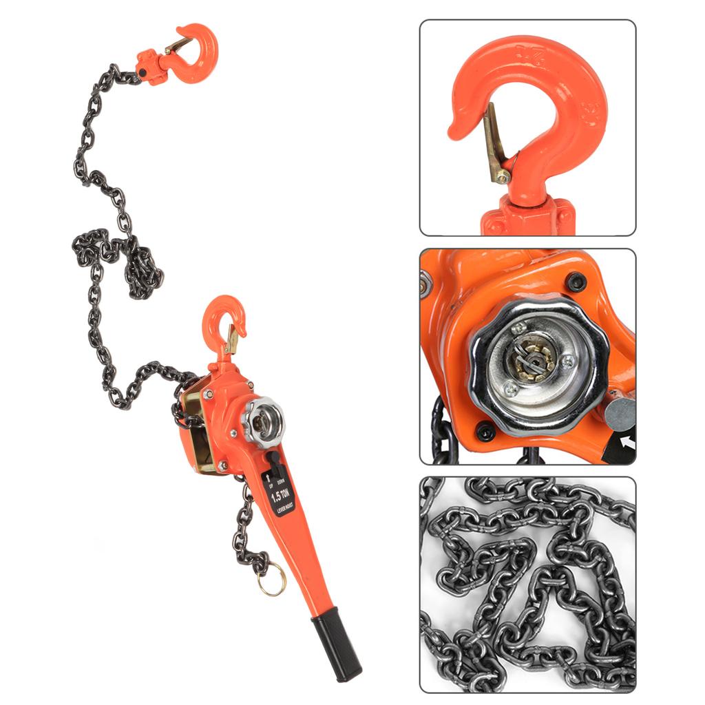 1 Set Alloy Steel 1.5Ton 10ft Lever Chain Hoist Ratchet Puller Lifting Equipment