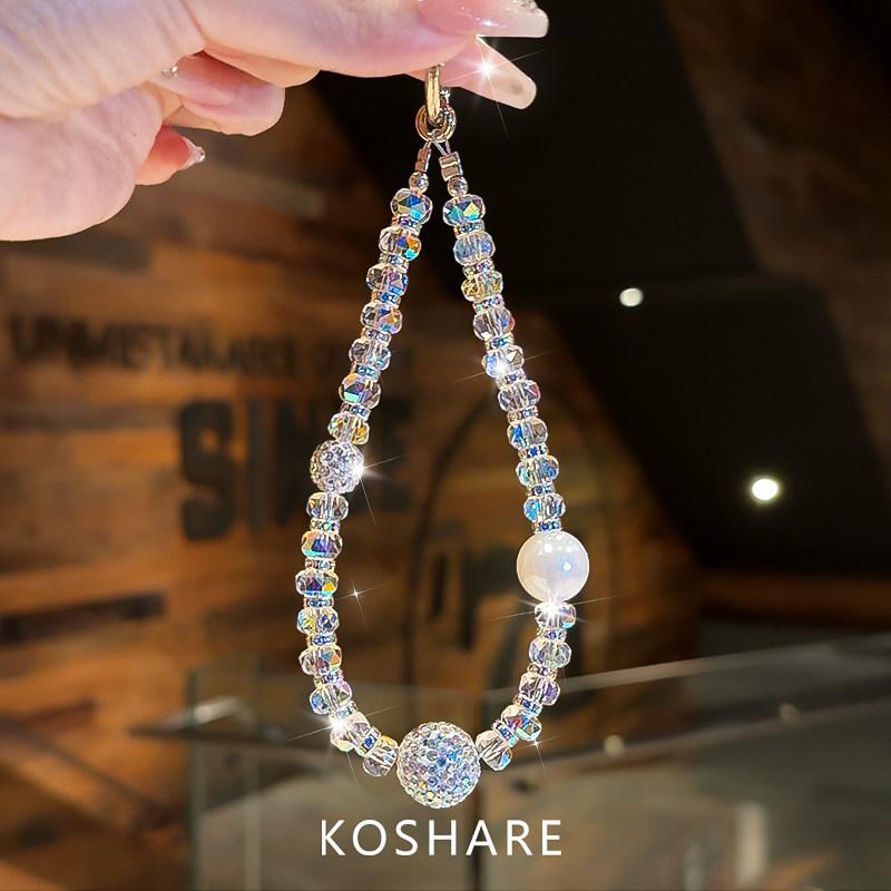 streamer broken diamond pearl mobile phone chain light luxury high-end crystal bag pendant portable hanging chain women's pendant
