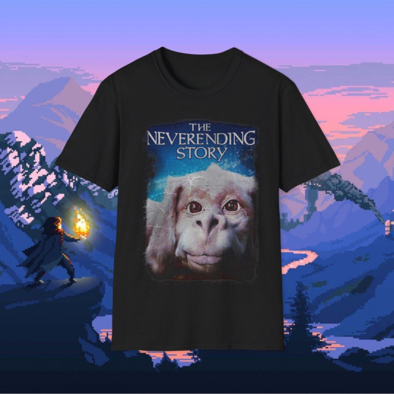 Die unendliche Geschichte Falcor T-Shirt Ikonischer pferdeähnlicher Glücksdrache Print Y2K Retro 80er/90er Nostalgie S black