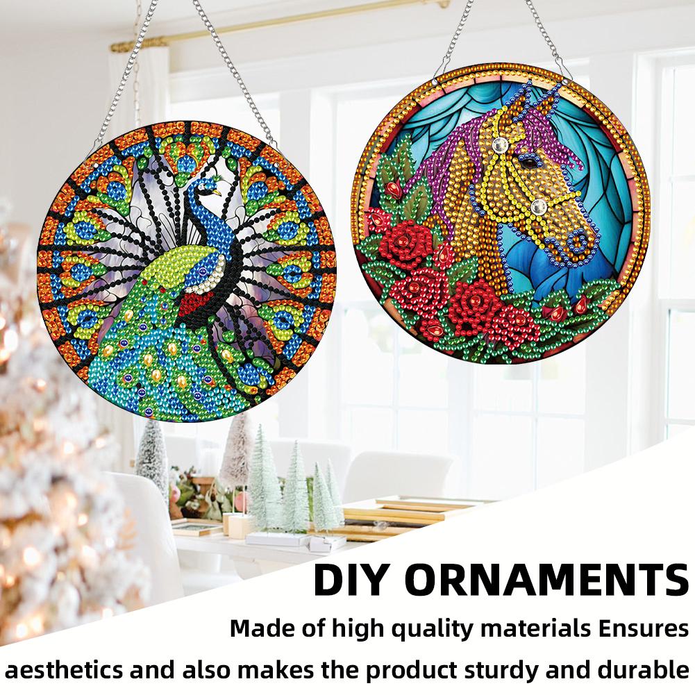2 Stück Tier-Thema 2D/Flach DIY Einseitiger Bohrer Hängende Diamantmalerei-Kits Diamantmalerei Anhänger Fensterhängekunst für Heimdekoration