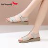 Red Dragonfly Women's Genuine Leather Outdoor Flat Sandals for Middle-Aged Mothers - 2026 Summer Collection