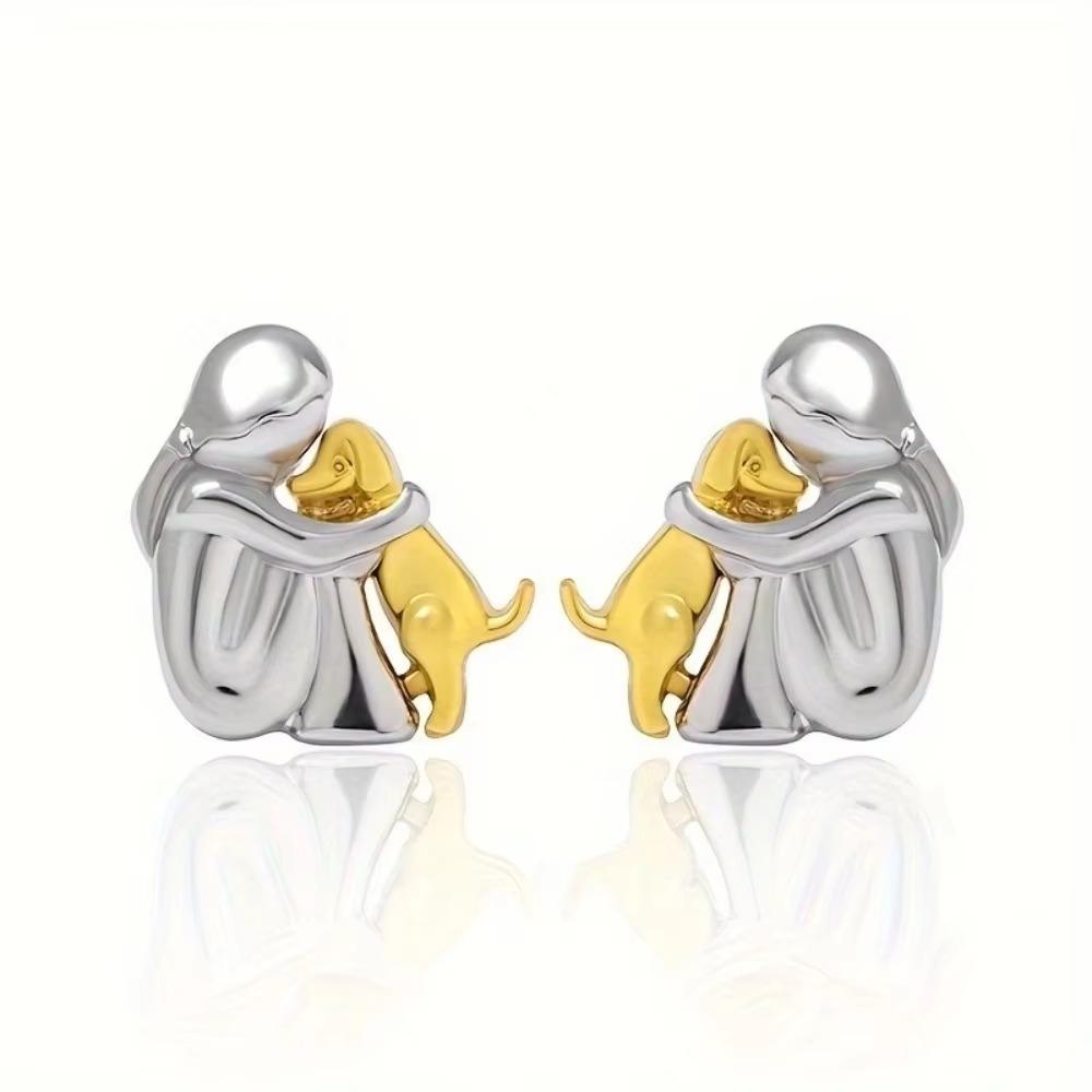 Personality Stainless Steel Little Girl Ang Dog Hug Pendant Necklace for Women Cute Charm Cartoon Christmas Friendship Jewelry