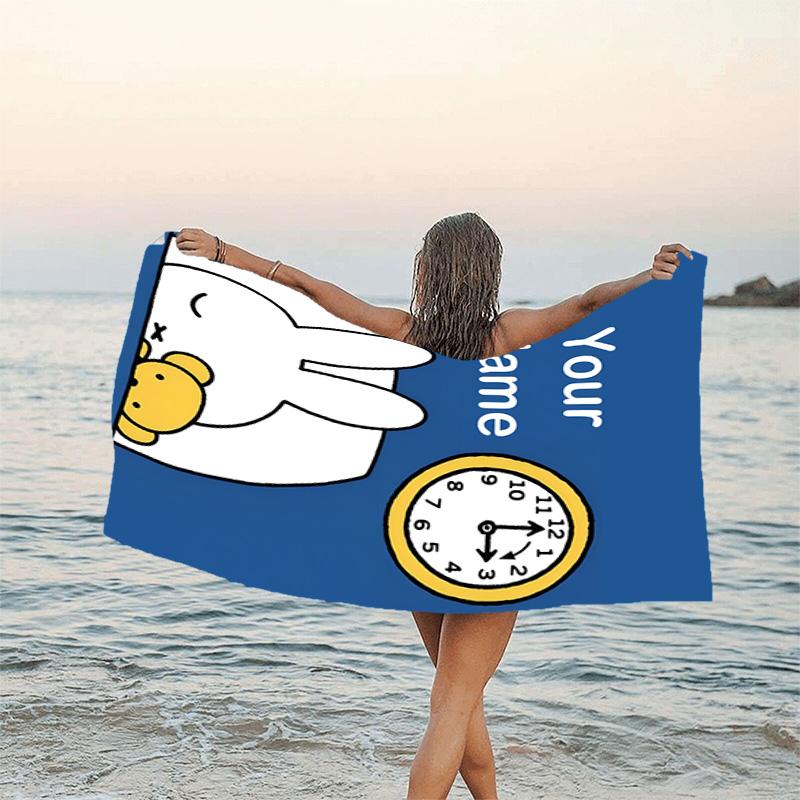 1pc Miffy1 Beach Towel with Custom Name, Beach/Swimming/Bath/Picnic/Camping Towel, Suitable for Seaside Beaches