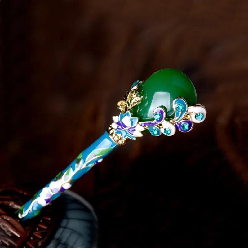 Retro Jade Hårnål Dame Pan Hår Imiterte Jade Hodeplagg Legering Hårnål Palass Klassisk Hårnål Hodeplagg Smykker Hårpinne