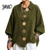 Lady Corduroy Jacket Women with Large Metal Buttons, Lantern Sleeve Casual Long Coat for Fall Winter, Loose Fit Oversized Collared Outerwear Warm