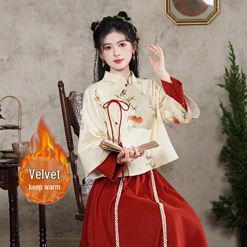 Elegant Velvet Tang Suit: Chinese-Style Retro Hanfu Cheongsam Top for Autumn/Winter